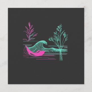 NEON CALM – Retro Wave & Botanische Linienkunst Einladung