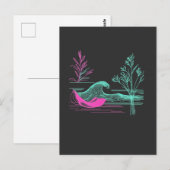 NEON CALM – Retro Wave & Botanische Linienkunst Postkarte (Vorne/Hinten)