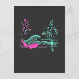 NEON CALM – Retro Wave & Botanische Linienkunst Postkarte