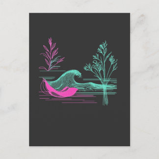 NEON CALM – Retro Wave & Botanische Linienkunst Postkarte