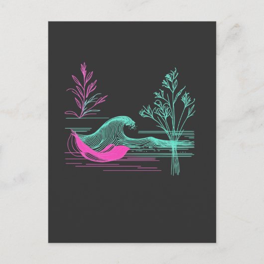 NEON CALM – Retro Wave & Botanische Linienkunst Postkarte (Vorderseite)