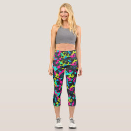 Neon Camouflage Pattern Capri Leggings