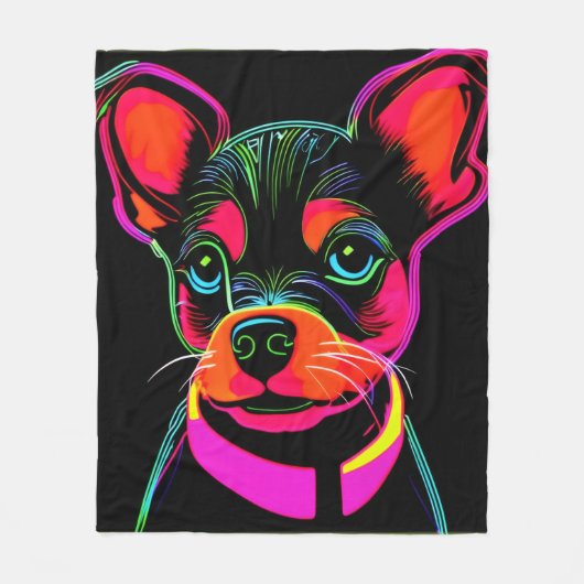 Neon Canine Puppy Art Fleecedecke (Vorderseite)