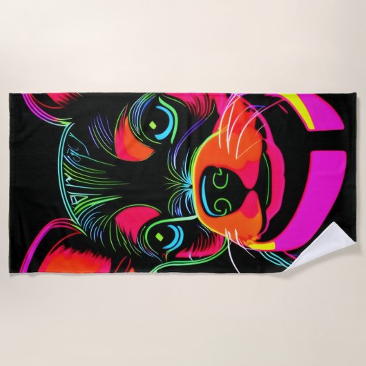 Neon Canine Puppy Art Strandtuch (Vorderseite)