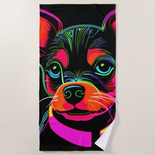 Neon Canine Puppy Art Strandtuch (Vorderseite)