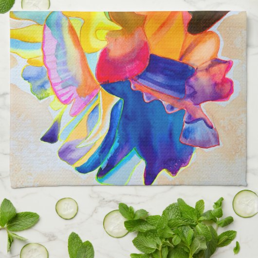 Neon Carnation Aquarell Blume Geschirrtuch (Gefaltet)