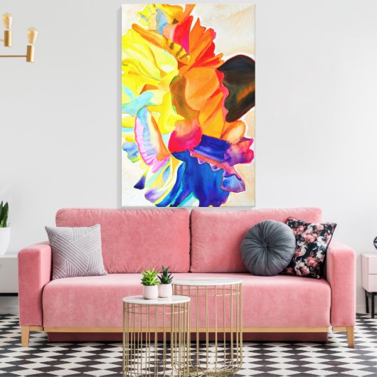 Neon Carnation Aquarell Blume Leinwanddruck (Insitu (Wohnzimmer))