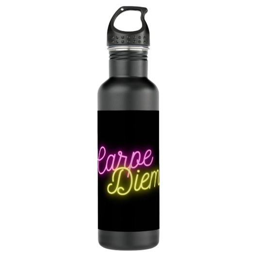 Neon Carpe Diem Word Art Edelstahlflasche (Vorderseite)