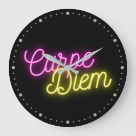 Neon Carpe Diem Word Art Große Wanduhr