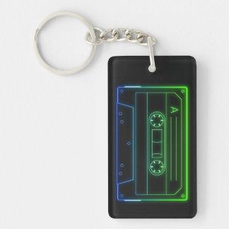 Neon Cassette Key Ring, Green Dark Blue Vaporwave Schlüsselanhänger