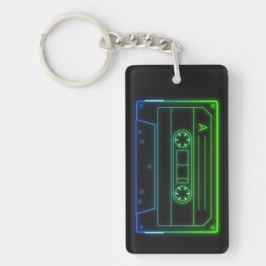 Neon Cassette Key Ring, Green Dark Blue Vaporwave Schlüsselanhänger (Vorderseite)