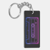 Neon Cassette Key Ring, Pink Dark Blue Vaporwave Schlüsselanhänger (Vorderseite links)