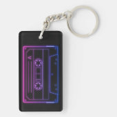 Neon Cassette Key Ring, Pink Dark Blue Vaporwave Schlüsselanhänger (Rückseite)