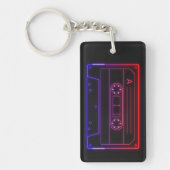 Neon Cassette Key Ring, Red Dark Blue Vaporwave Schlüsselanhänger (Vorderseite)