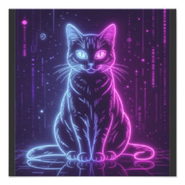 **Neon Cat Design – Glowing Futuristic Feline Art* Fotodruck
