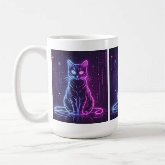 **Neon Cat Design – Glowing Futuristic Feline Art* Kaffeetasse (Links)