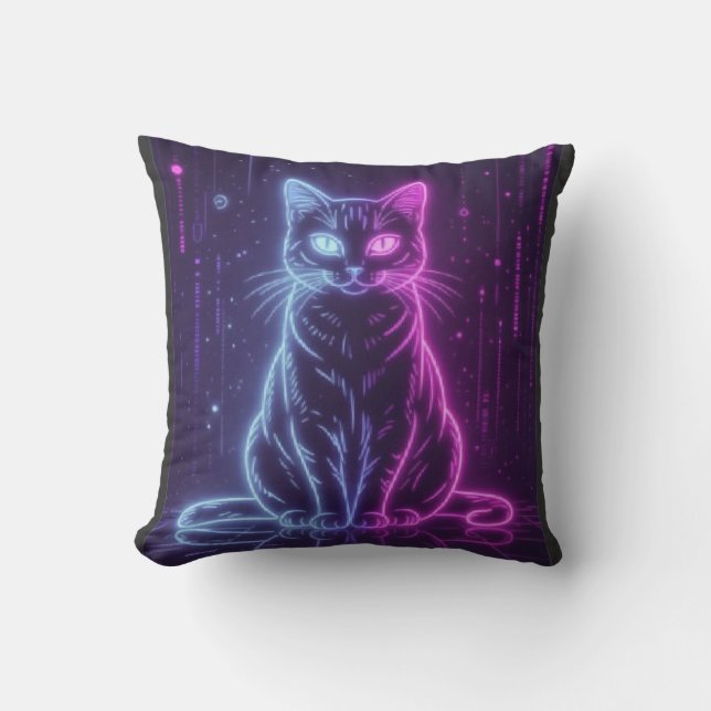 **Neon Cat Design – Glowing Futuristic Feline Art* Kissen (Vorderseite)