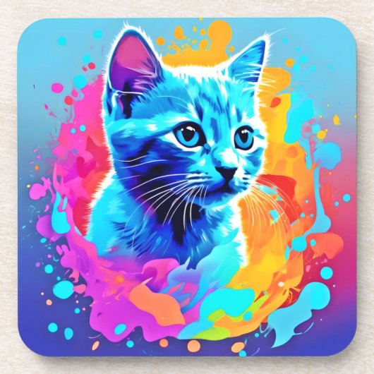 Neon Cat im Spritzer Getränkeuntersetzer (Vorderseite)