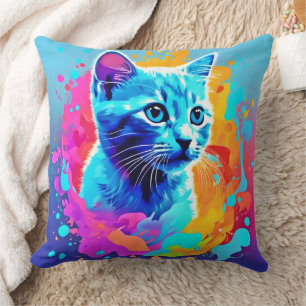 Neon Cat im Spritzer Kissen