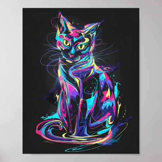 Neon Cat in Abstrakter Bewegung Poster (Vorne)
