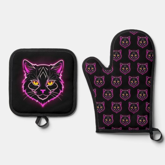 Neon Cat Ofenhandschuh & Topflappen-Set (Vorderseite)
