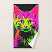 Neon Cat Portrait Badhandtuch Set (Handtuch)