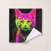 Neon Cat Portrait Badhandtuch Set (Waschlappen)