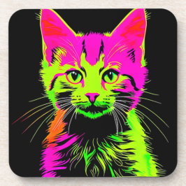 Neon Cat Portrait Getränkeuntersetzer