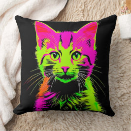 Neon Cat Portrait Kissen