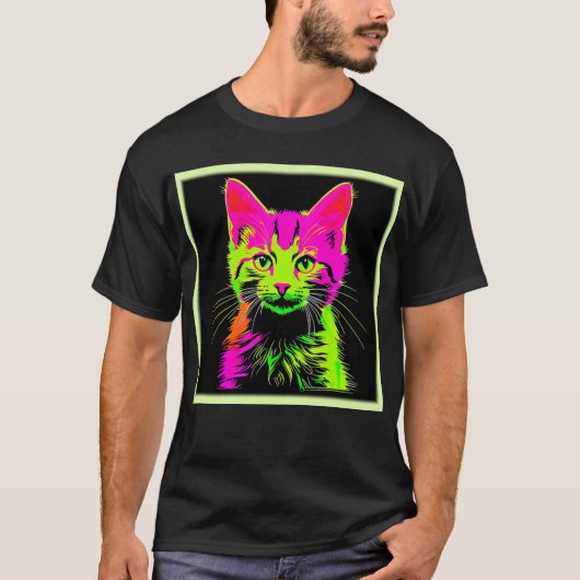 Neon Cat Portrait T-Shirt (Vorderseite)