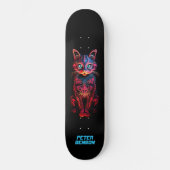 Neon Cat Tribal Tattoo Art Skateboard (Vorderseite)