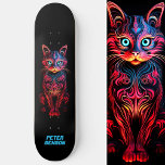 Neon Cat Tribal Tattoo Art Skateboard<br><div class="desc">Entfesseln Sie Ihre wilde Seite mit unserem Skateboard "Neon Cat Tribal Tattoo Art",  wo lebendige Neonfarben mit erbitterten Stammesmustern für eine kühne und einzigartige Fahrt aufwarten. Stell dich mit diesem elektrisierenden Design von der Verpackung ab. Sie können den Text personalisieren oder löschen. Das sind weitere 100% Schnürhammer Designs.</div>