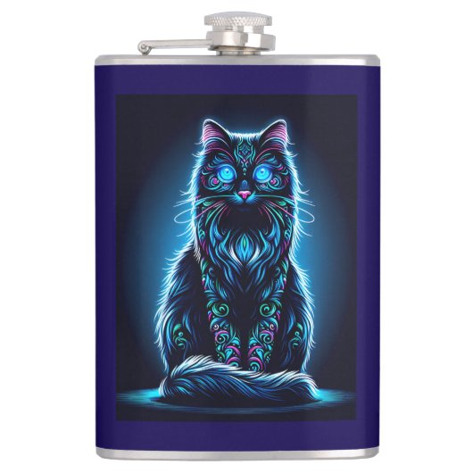 Neon Cat Vivid Background-97948 Flachmann (Vorderseite)