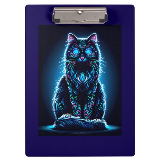 Neon Cat Vivid Background-97948 Klemmbrett (Vorderseite)