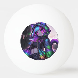 Neon Catgirl Table Tennis Vibes Tischtennisball