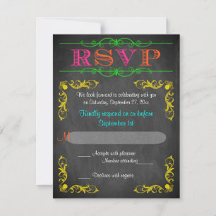 Neon Chalkboard Bat Mitzvah UAWG RSVP Karte