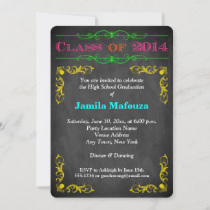 Neon Chalkboard Class of 2014 FOTO Abschluss Einladung