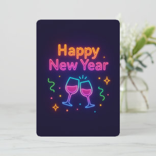 neon-champagner-toast-frohes-neues-jahr-farbige-un feiertagskarte