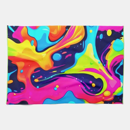 Neon Chaos Liquid Color Explosion Geschirrtuch (Horizontal)