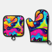 Neon Chaos Liquid Color Explosion Ofenhandschuh & Topflappen-Set (Vorderseite)