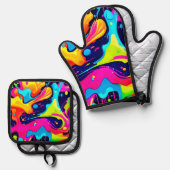 Neon Chaos Liquid Color Explosion Ofenhandschuh & Topflappen-Set (Vorderseite/Rückseite)