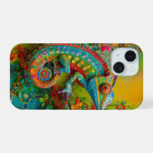 Neon Charlie Chamäleon, Textil Regenwald Collage iPhone 15 Hülle (Rückseite (Horizontal))
