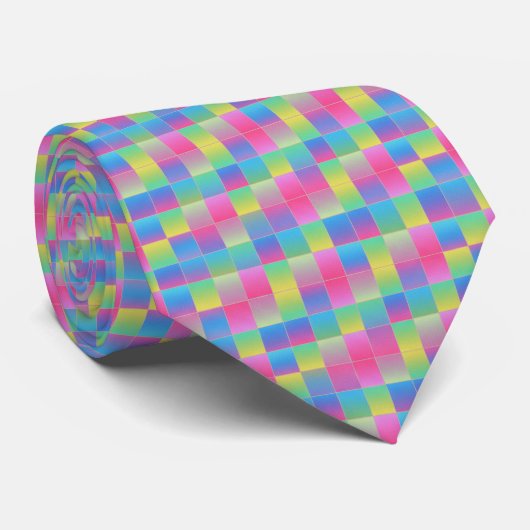 Neon Checkerboard Pattern Krawatte (Gerollt)