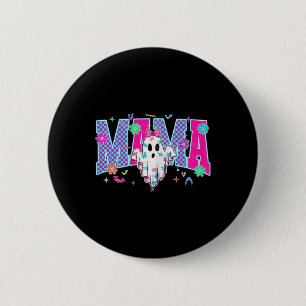 Neon Checkered Halloween Ghost Mama Costume Mommy Button