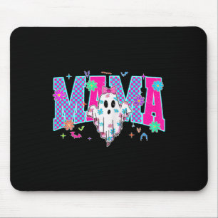 Neon Checkered Halloween Ghost Mama Costume Mommy Mousepad