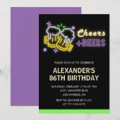Neon Cheers Beer Chalkboard 86. Geburtstag Einladung (Vorne/Hinten)
