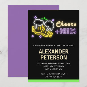Neon Cheers Beer Einladung zum 24. Geburtstag Men