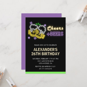 Neon Cheers Bier Schwarz 26. Geburtstagseinladung Einladung