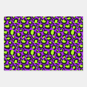 Neon Cheetah Pattern, Boys Girls & Kids, Leopard Geschenkpapier Set
