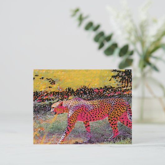 Neon Cheetah Postkarte (Stehend Vorderseite)